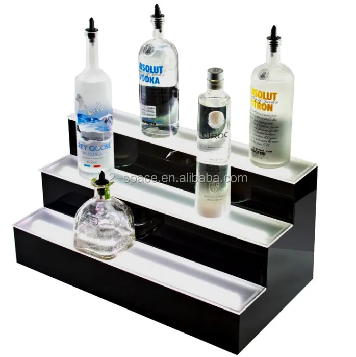 Led Acrylic Bottle Display Three Ladders Bottle Stand For Wine Shop