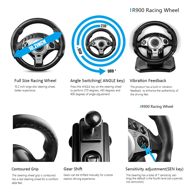 Qeome Custom Gaming Steering Wheel Support Ps3 Ps2 Pc Switch Ps4 Xbox