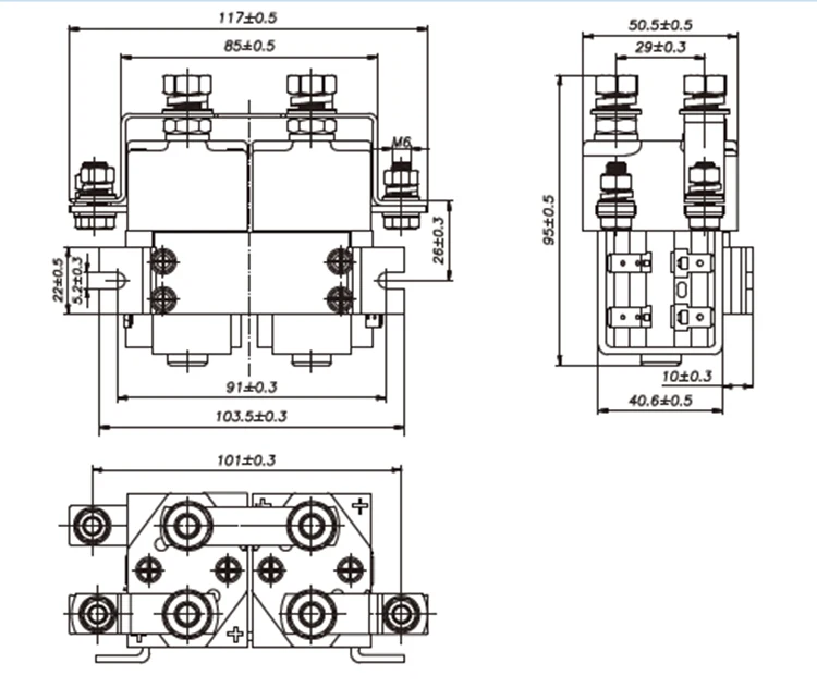 DPDT DC Contactor 2NO NC Changeover 100A 150A 200A 300 400A 12VDC 24VDC 36VDC 72VDC direct current Electric Vehicle EV Relay