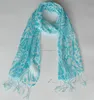 Customized design printed blue 80% viscose 20% silk scarf