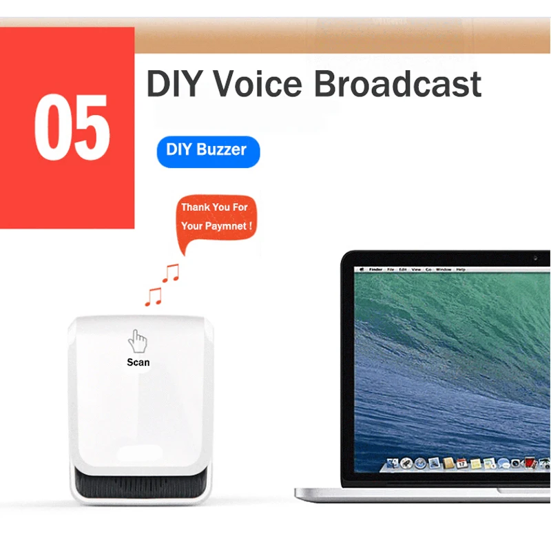 White IP42 CMOS Sensor Platform Reading USB Desktop 2D Barcode Scanner HM-6