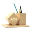 Factory direct selling fashion creative brush pot student gift wooden multi-functional LED alarm clocks