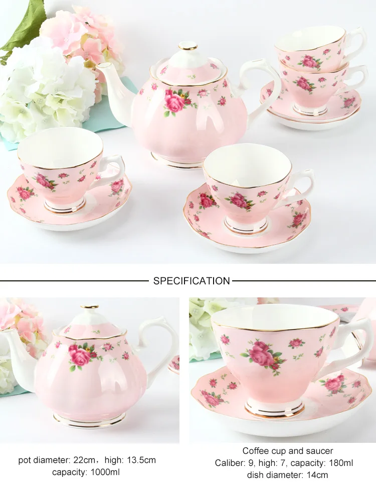 English Style Bonechina Red Rose Design 1000ml Family Coffee Tea Pot ...