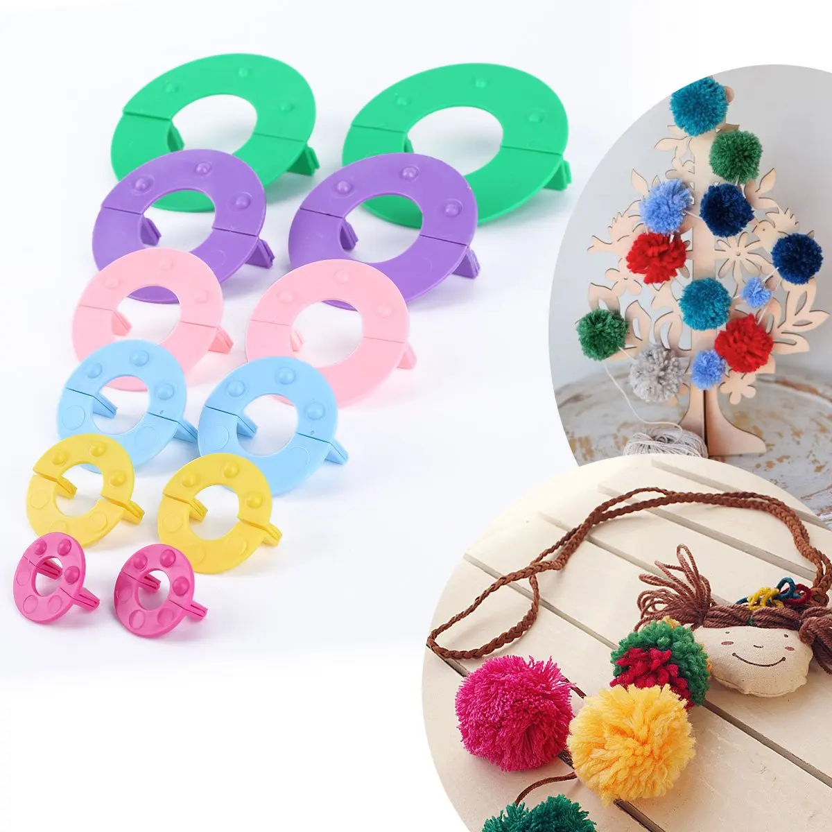 Surepromise Pompom maker 6 sizes pom poms bobble maker kit knitting crafts ball tool -- 2.5CM/3.5CM/4.5CM/5CM/7CM/9CM