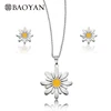 Baoyan 316L Stainless Steel Jewelry Fashion Ladies Elegant Daisy Flower Necklace Earring Jewellery Sets for Women N0
