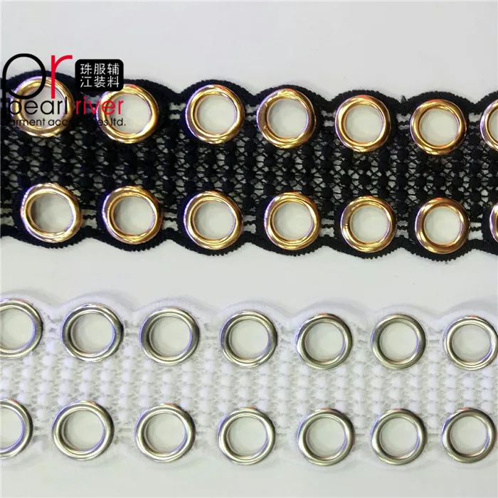 Polyester Metal Eyelet Ribbon Flat bing Clothes Polyester Metal