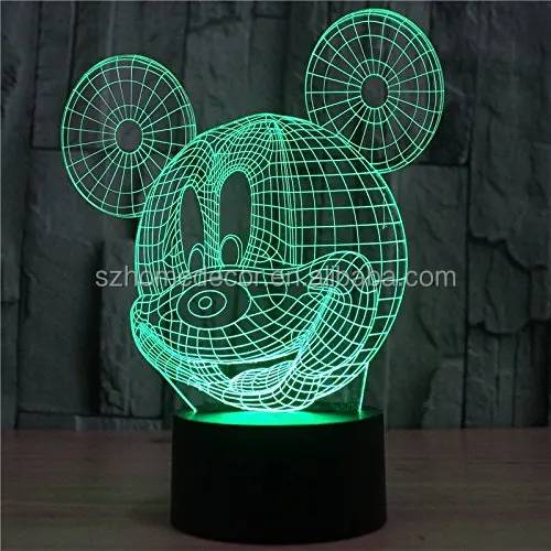 3D Mickey Mouse LED Night Light Touch Table Desk Lamp for Kids Gift,7 Colors 3D Optical Illusion Lights