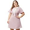 Wholesale Fashion Casual Women Apparel Stitching Short Sleeve Plus Size Pink Party Dresses