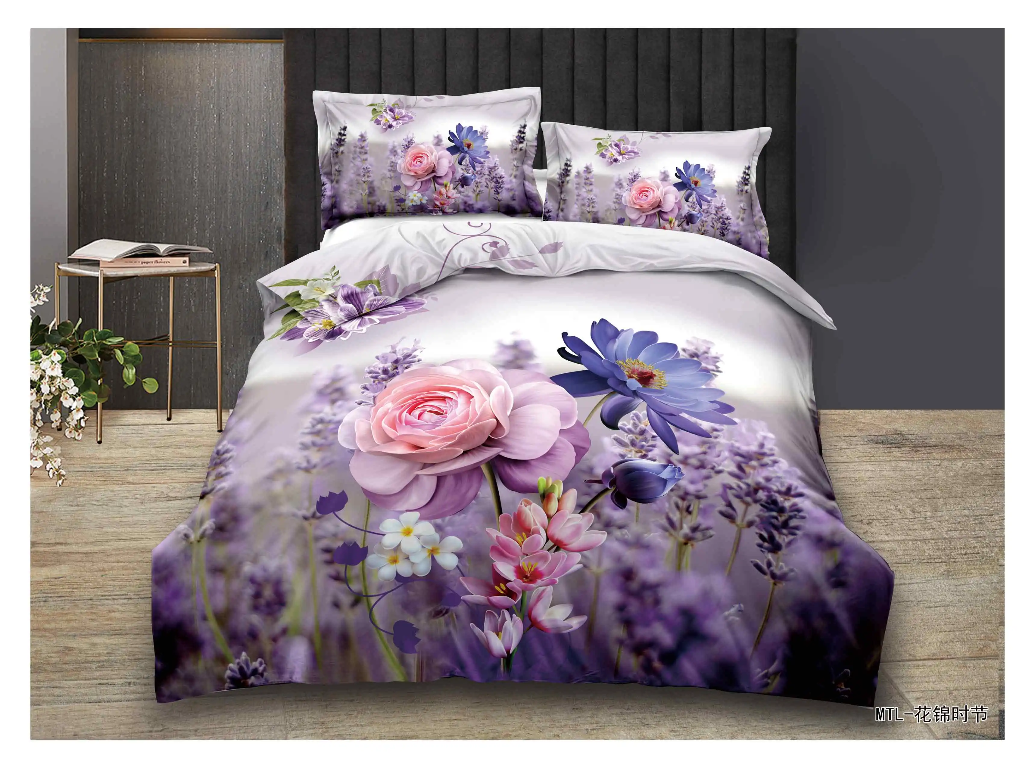 3d Bedding Set 110gsm Microfiber Printed Flower Pattern Bedsheet Set ...