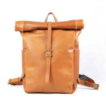 mens leather roll top backpack