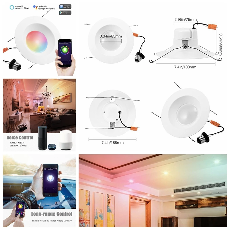 15w E26 6 Inch Rgb+w Color Changing Recessed Light Siri Voice
