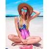 2019 Summer Women Swimwear One Piece Triangle Bikinis Beach Coconut Trees Swimsuits For Women One-Piece Biquinis Pink Bodysuit