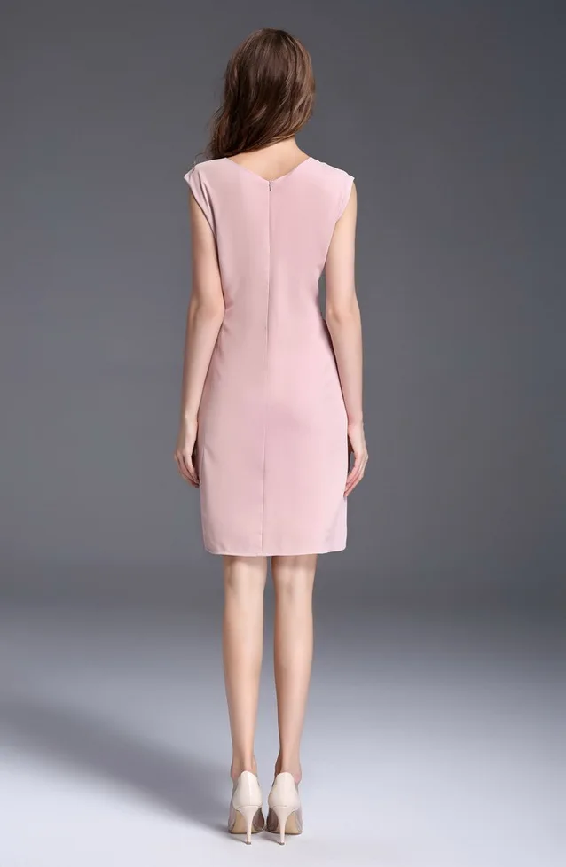 2017 Women Oneck Appliques Pink Office Dress Buy Pictures Office