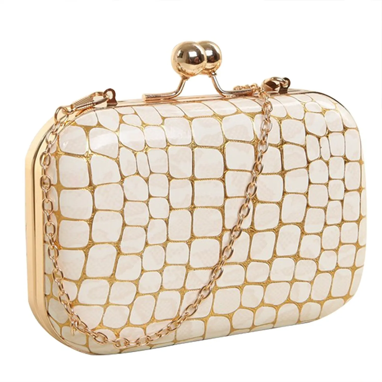 Retro Stone pattern Girls Shoulder Bag - SODIAL(R)Retro Stone pattern PU leather Women's mini evening bag fashion clutch banquet bag girls shoulder bag Messenger bag, White