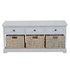 wooden storage bench shoe rack cabinet with 3 water hyacinth drawers