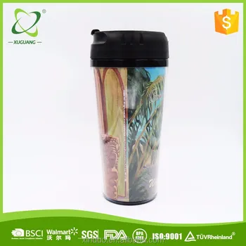 16oz Travel Coffee Mug Insulated Tumbler Non Spill Cup With Custom Paper Insert Plastic Printed