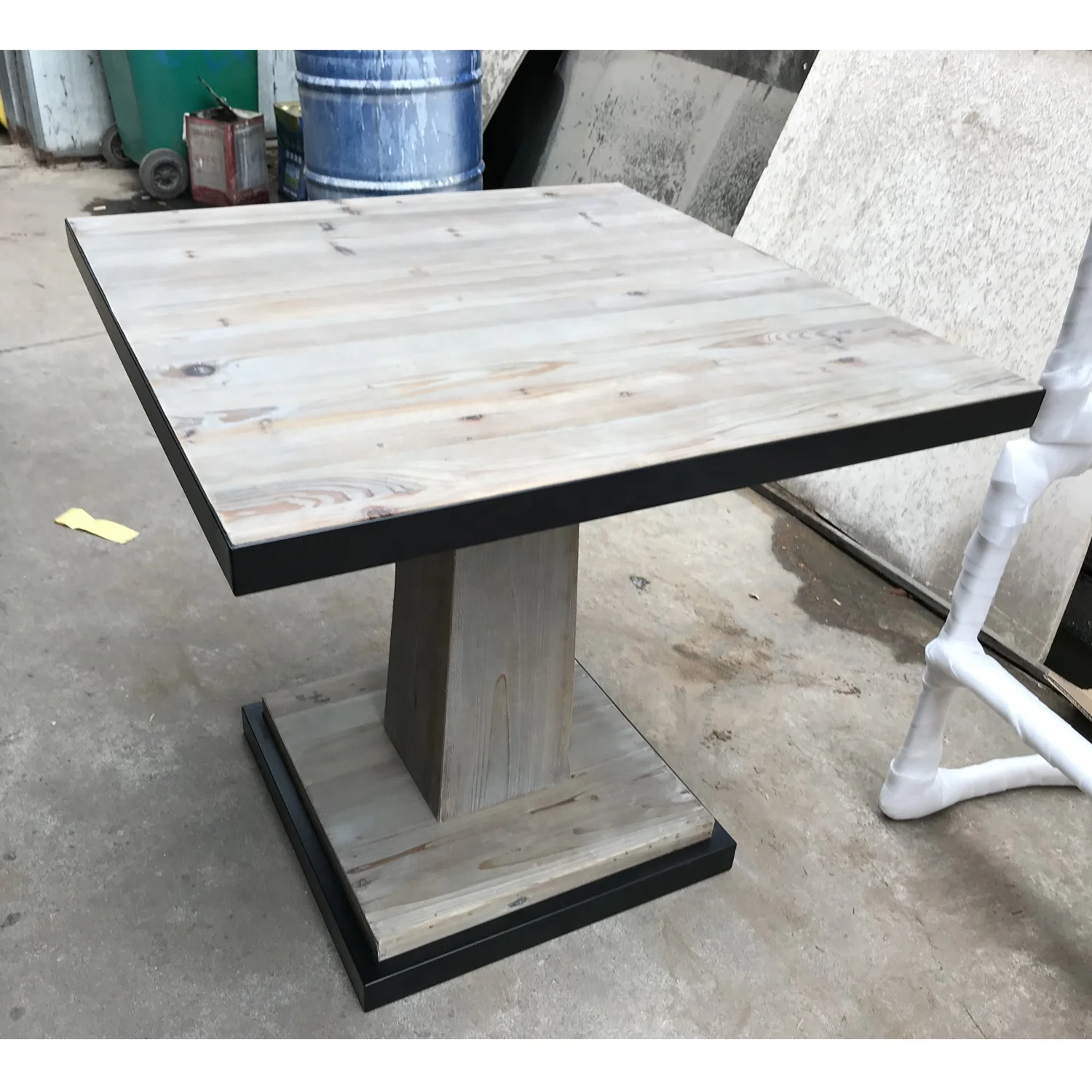 Industrial Small Wooden Iron Square Dining Table With Black Metal ...