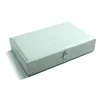 Fancy debossed logo mirrored light green leather essential oil packaging box with flip lid