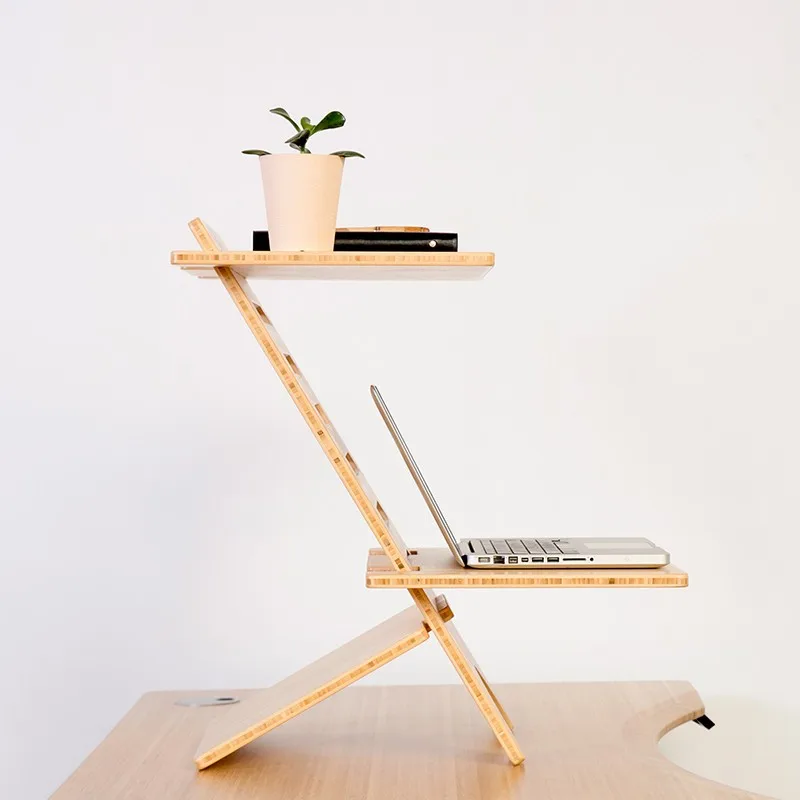 竹站立式电脑桌显示器支架立管支架可调节高度台式笔记本电脑工作站