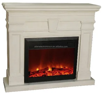 Indoor Stacked White Artificial Stone Mantel Electronic Fireplace