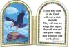 Religious dome shape stained glass with 2 panels with verses from bible.