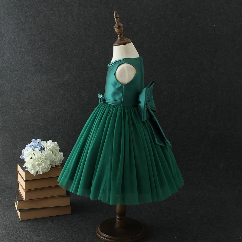 Turkey Wholesale Children Clothes Girl Evening Dress Green Satin Dress