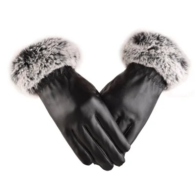 
Waterproof warm PU making ladies touch screen gloves beatuiful KaTu fur at wrist for decorating super quality 