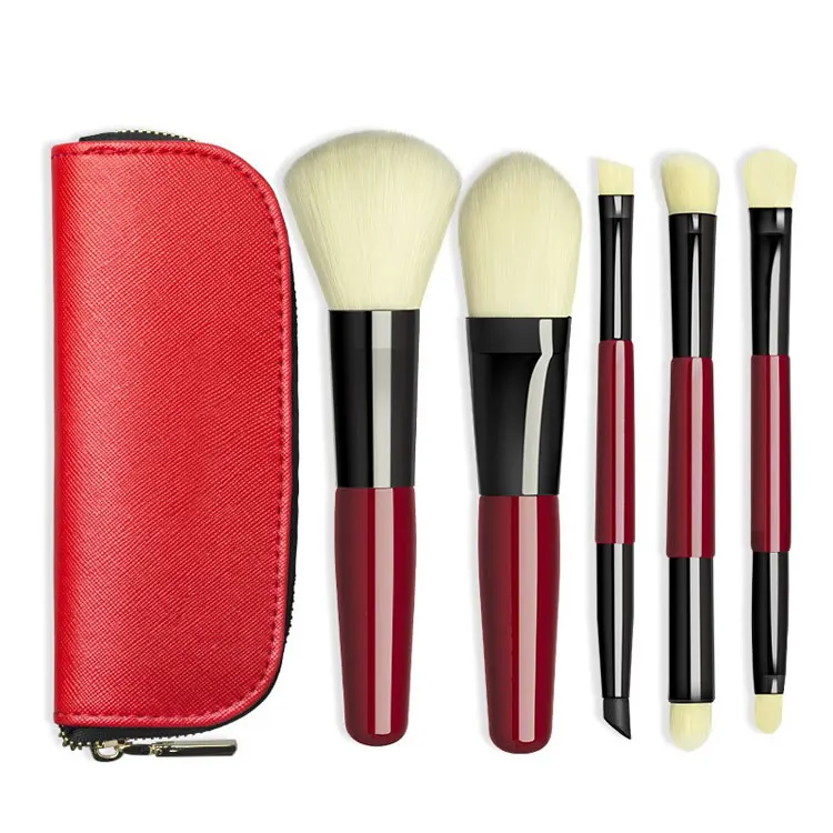 red makeup brush set