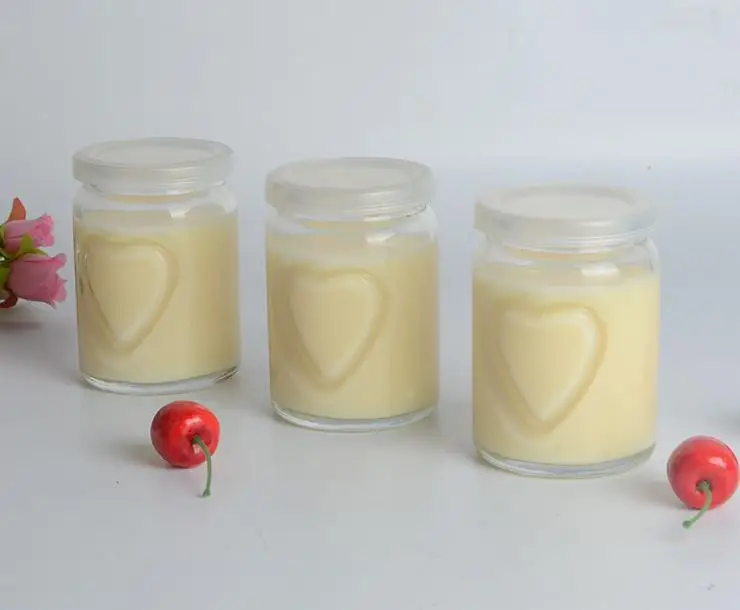 Wholesale Round Heart Embossed Yoghurt Cup 100ml 150ml 200ml Jelly Pudding Glass Bottle And