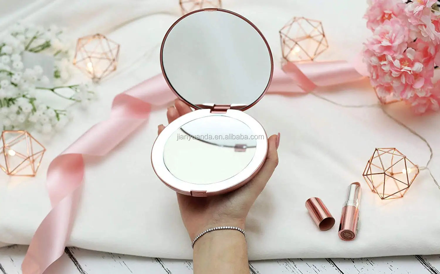 Led Lighted Compact Makeup Mirror Portable Travel Magnifying Mirror