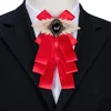 Free Shipping Stain Solid Red Pre-tied Rhinestone Crystal Ribbon Bow Brooch for Women Wedding Party