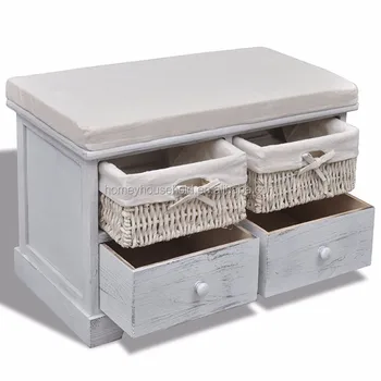 Solid Wooden Bench Storage Shoe Changing Chairs Off White