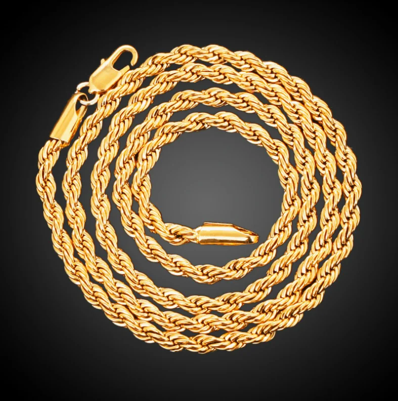 新款18k 镀金金链设计男士扭绳链项链 18 "-30"
