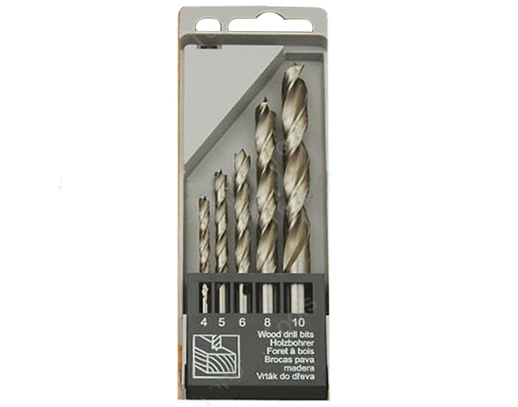 5Pcs HSS Fully Ground Wood Brad Point Drill Bit Set in Plastic Case