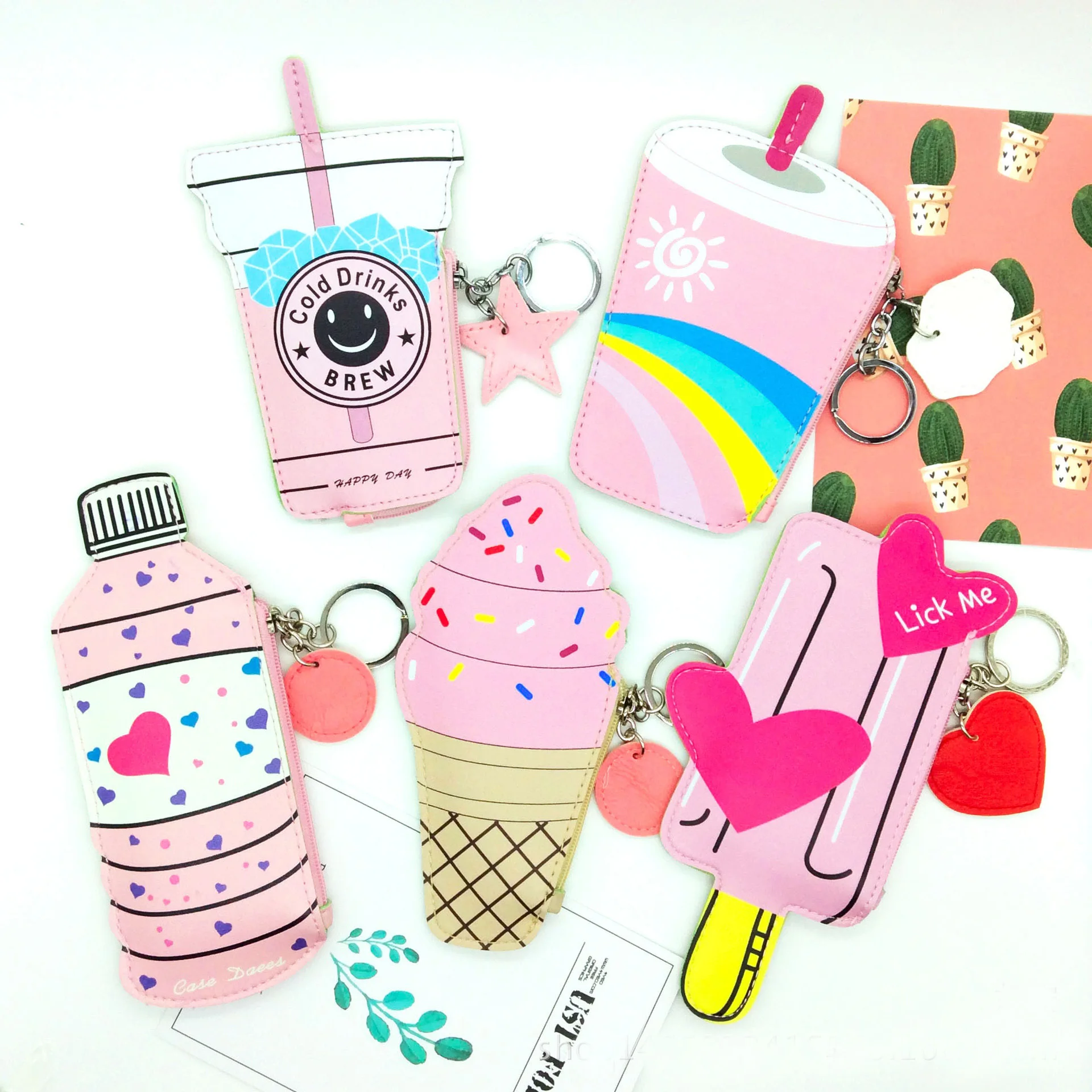 Lucu Kartun Kaktus Wanita Es Krim Koin Dompet Pu Kulit Tas Lucu Kartun Kaktus Wanita Es Krim Koin Dompet Pu Kulit Tas