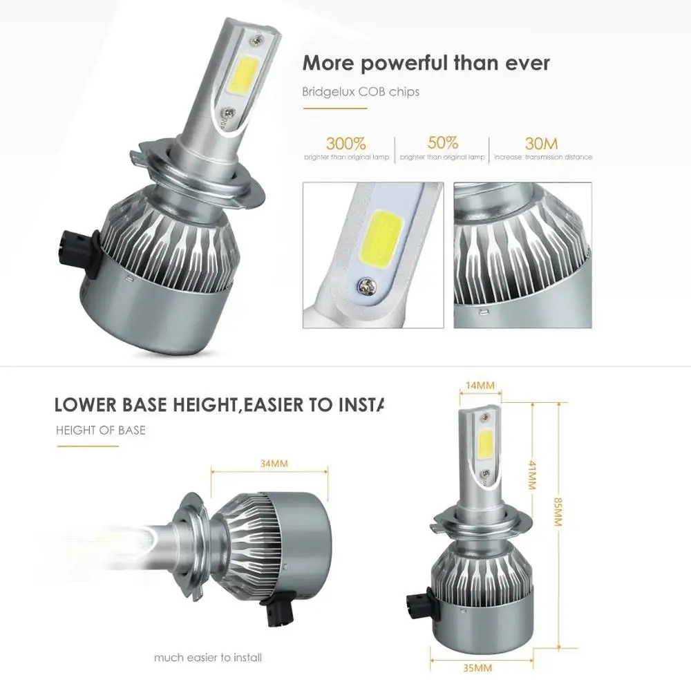 Cob H9 C6 Led Headlight 72w 3800lm Led Headlight Kit Bulbs Single Beam