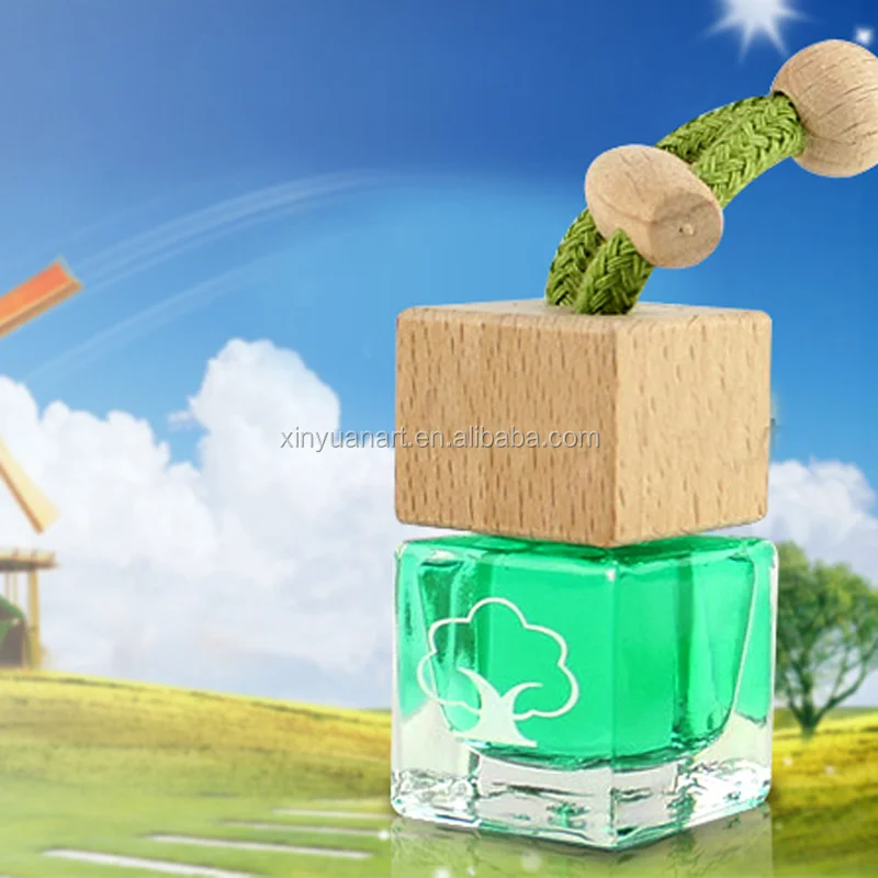 
Wholesale square shape 8ml glass bottle air freshener car perfume hanging with wooden cap 
