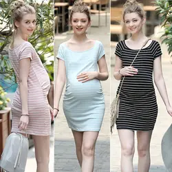F50404A Hot sale european fashion pregnant women high quality newest design summer stripe knitting wholesale dress for ladies