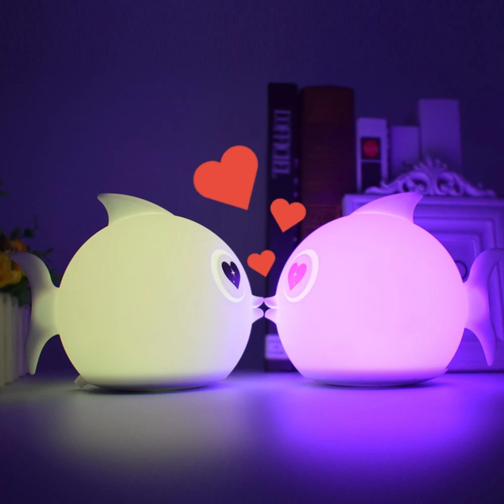 Cute Gift Silicone Animal Nursery Lamp Fish Change Colour Toy Nightlight Rechargeable Led Baby Night Lights
