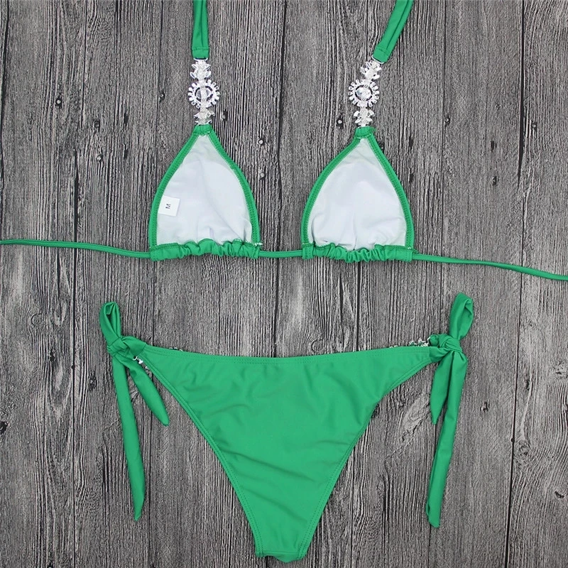 Drop Shipping Halter Bikini Diamond String Thong V Neck - Buy Halter ...