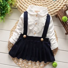 New Full Sleeve Baby Dress Turn down Collar Formal Infant Girls Dresses Cotton Babies Birthday Clothes
