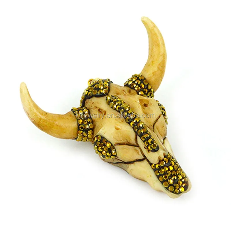 Hot Sale Vintage Goat Head Pendant Necklace With 24 Gold Plated,Charm Ox Head With Pave