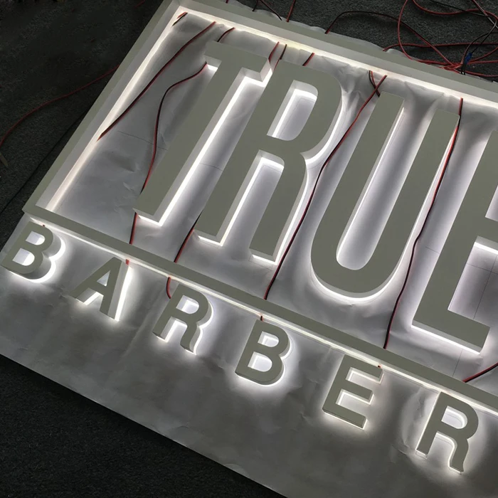 Led Commercial Halo Lit White Hollow Acrylic 3D Buchstaben Backlit Barber Shop Letter Sign