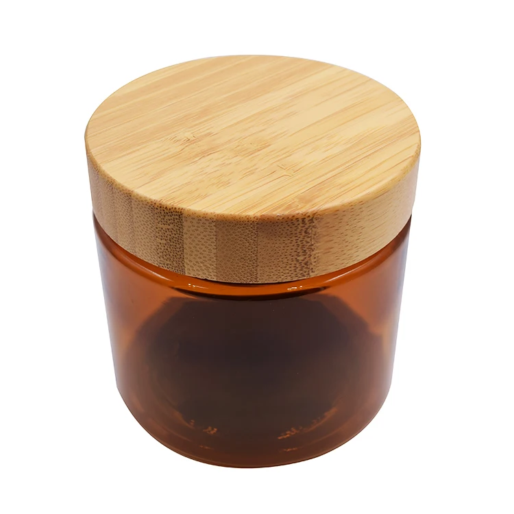 Bamboo Cosmetic Packaging Amber Plastic Jars 200ml 250ml 500ml Body