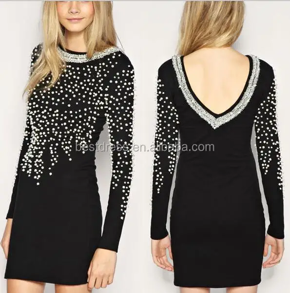 pearl embellished bodycon dress
