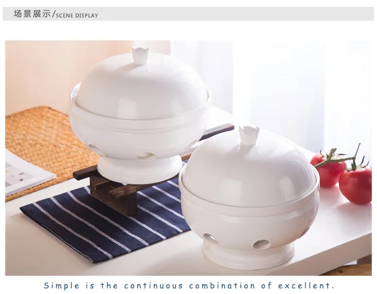 Hotel Supplies Crokery Items Round Soup Pot With Warm Candle Stand