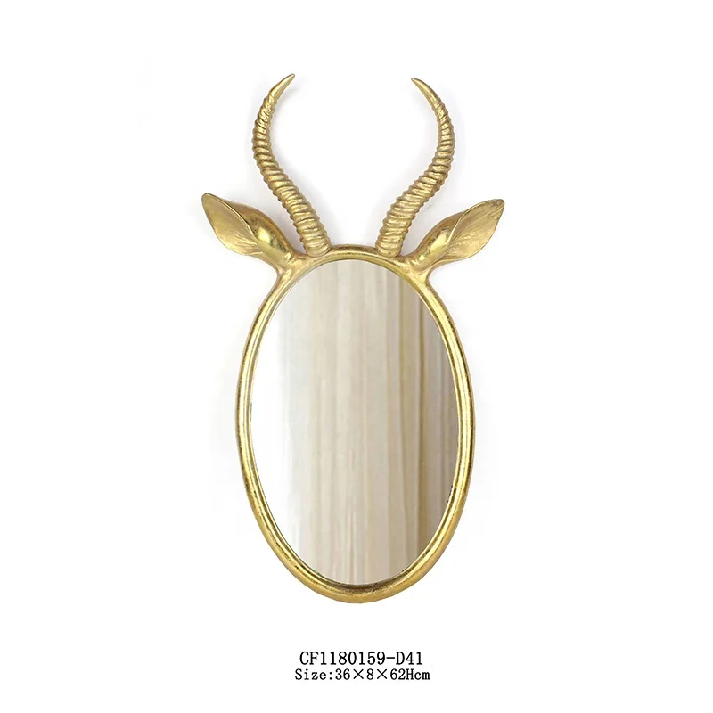 Resin Golden Moose Antlers Wall Mirror Decorative details