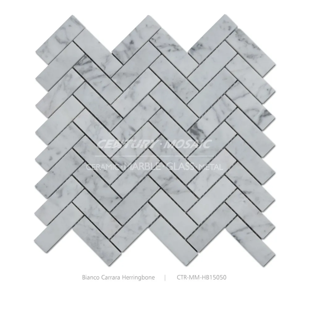 Herringbone Polished Carrara White Marble Mosaic Floor Tile (1)