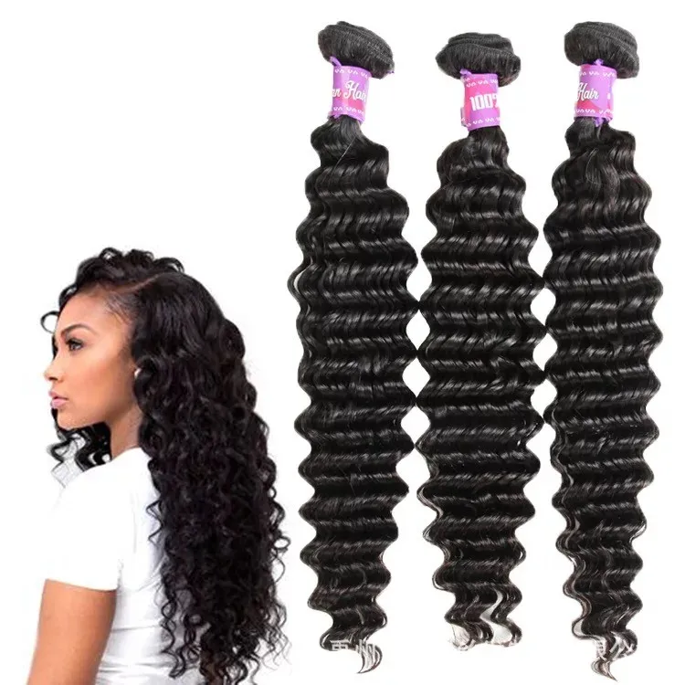 High Quality Virgin Peruvian Deep Wave Human Hair Bundle With Closure