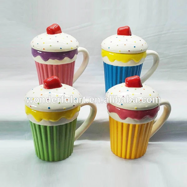 Ceramic Jar with Lid with Ice Cream Design and cupcake shape Mugs ceramic  for holiday party and gifts